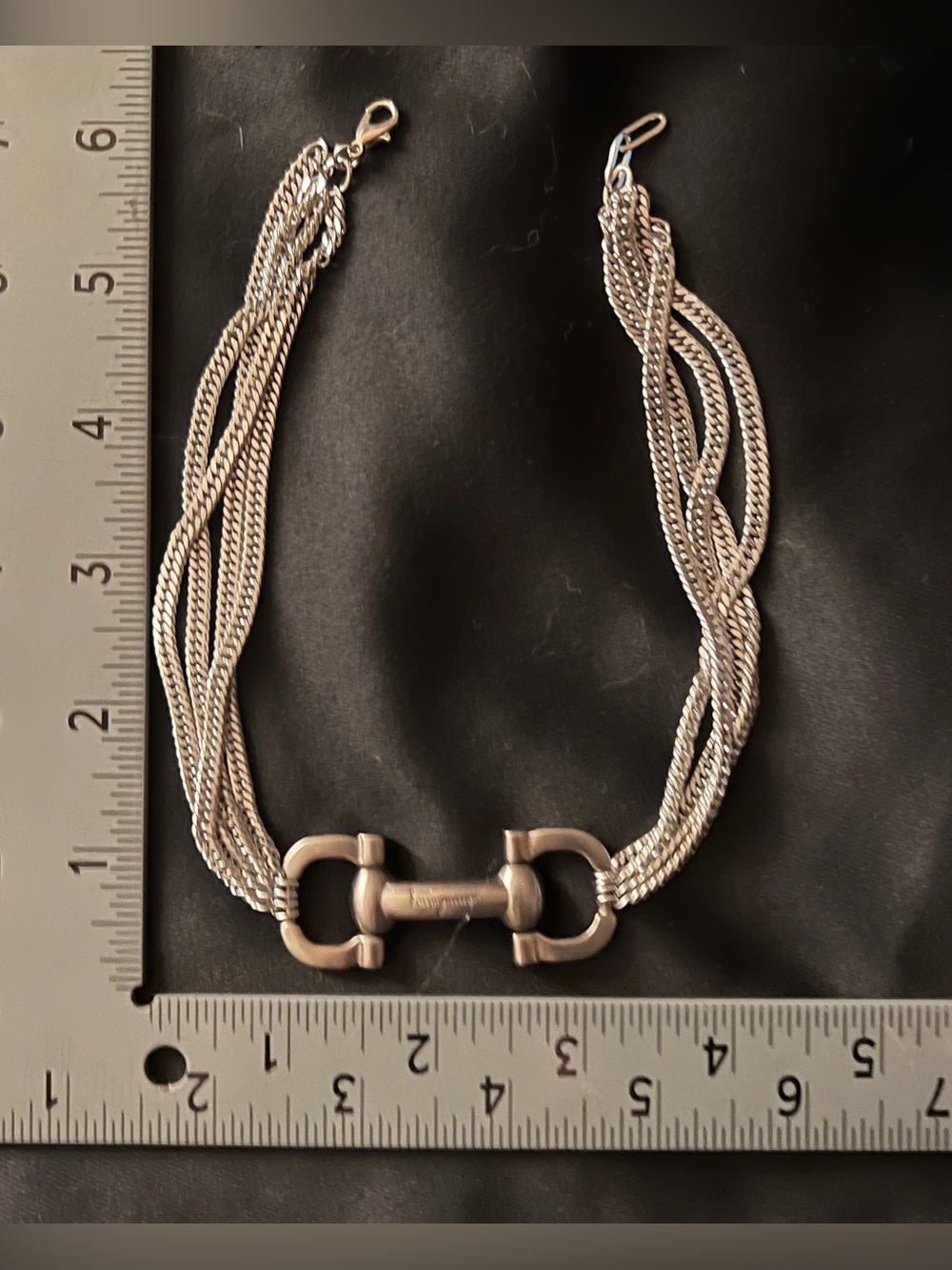 Vtg Salvatore Ferragamo Silver Horsebit Hardware & Multi Chain Choker Necklace - Picture 6 of 9